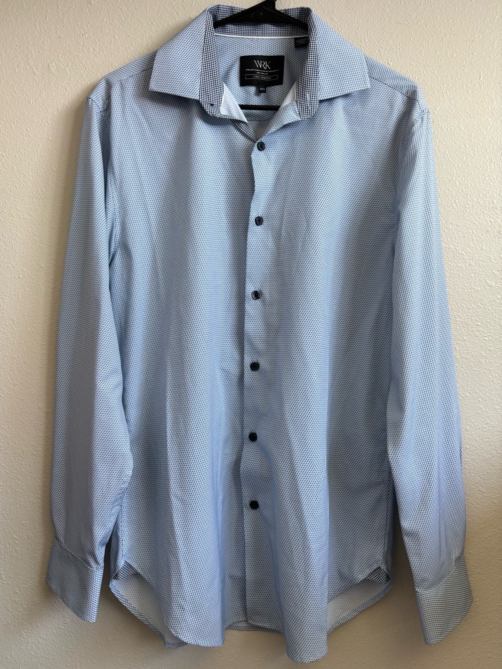 WRK Light Blue Long-Sleeve Dress Shirt Microprint 15 1/2 Smart Casual Office Top